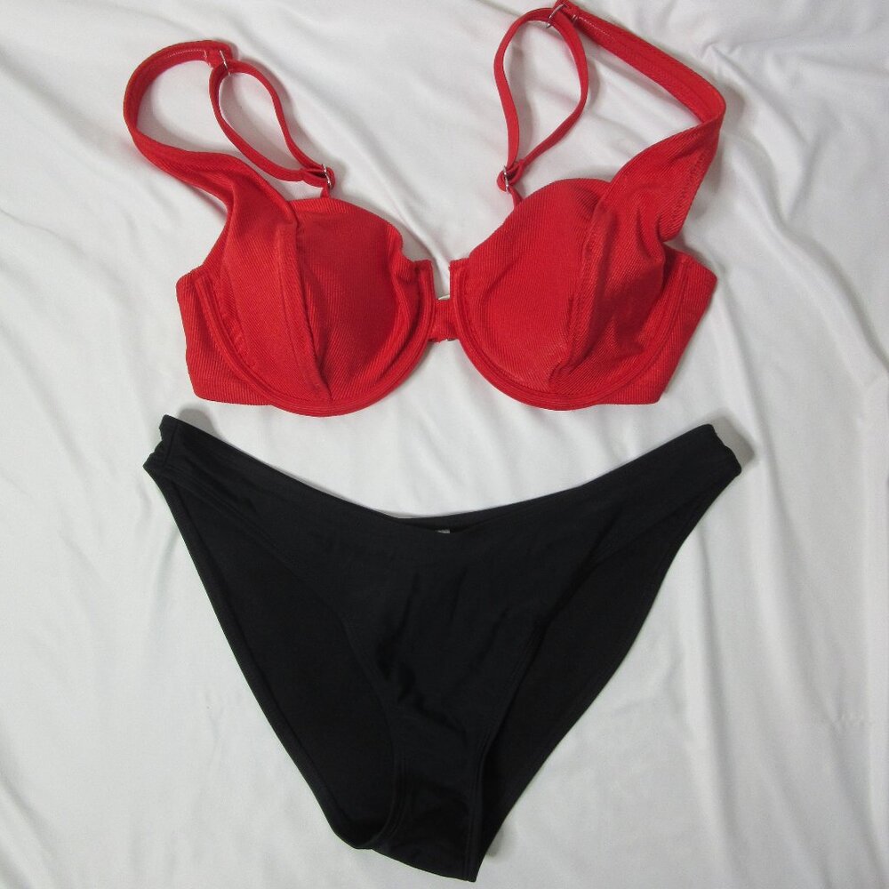 wild fable 2 Piece Bikini Red Top Black Bottoms Mix Size Medium and D/DD NWT